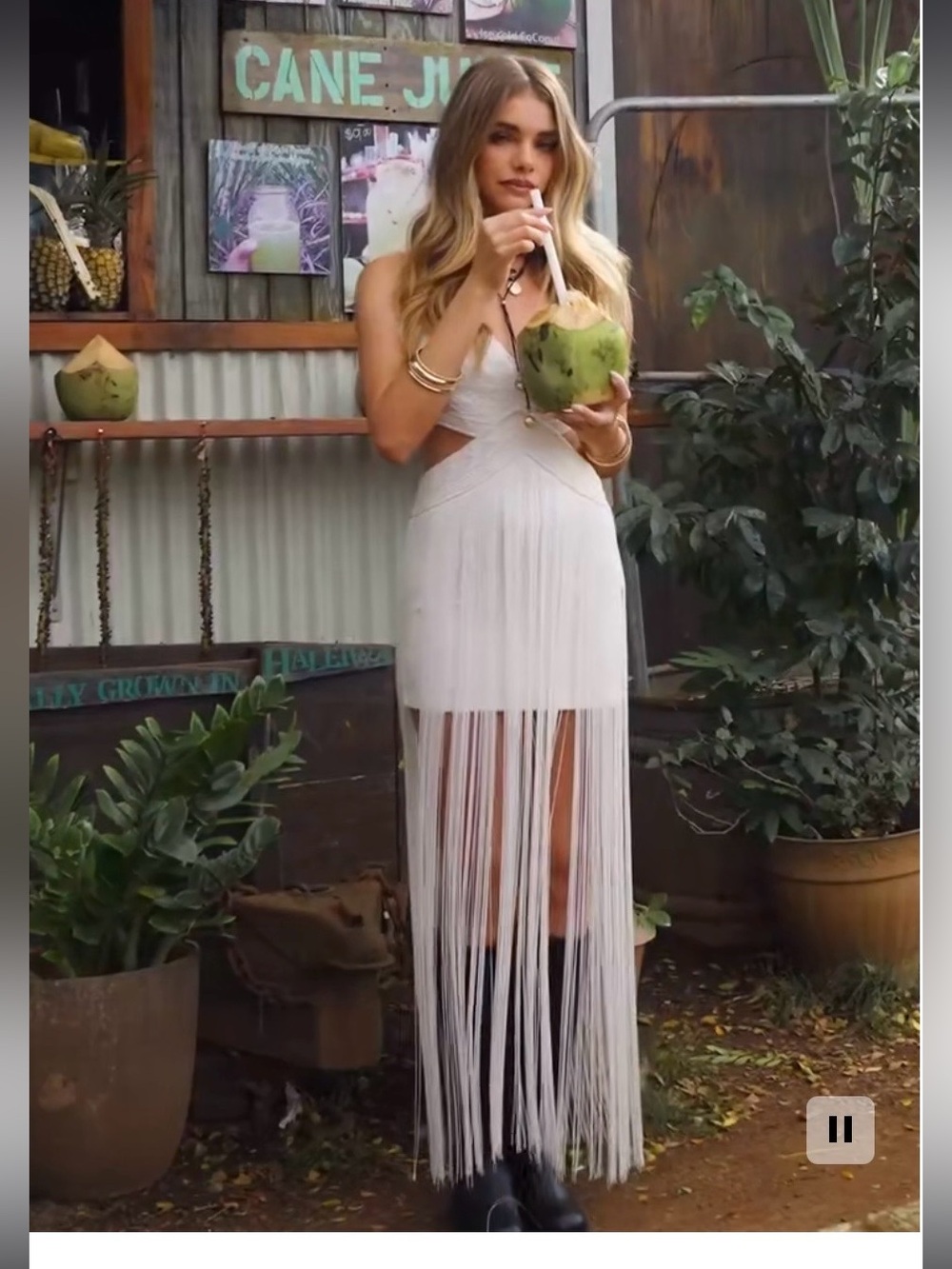 Windsor White Fringe Cutout Maxi Dress